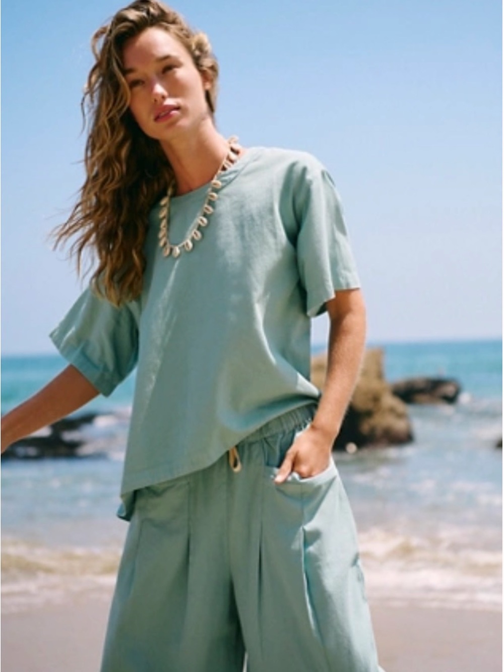 Free People cropped pants and matching comfy loose top.